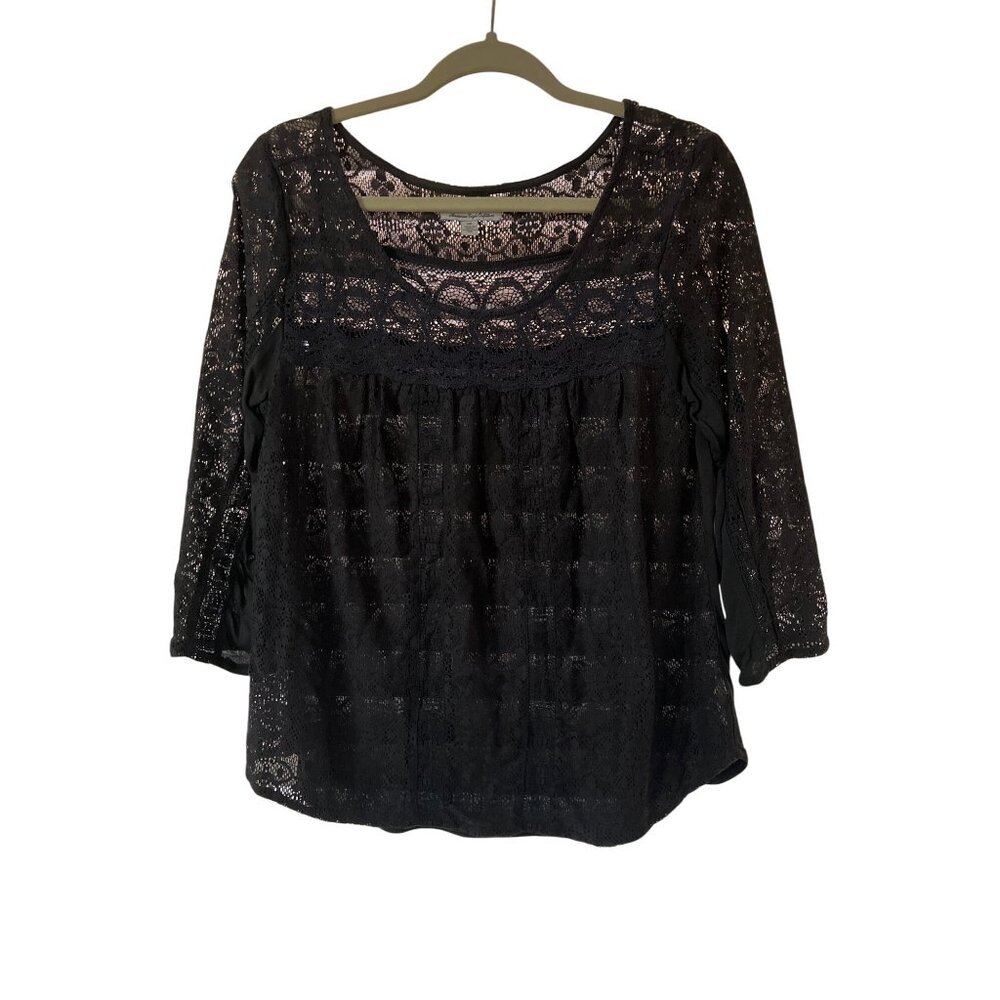 American Eagle Outfitters Black Lace Scoop Neck 3/4 Sleeve Top S/P